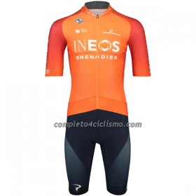 Completo Maglia + Pantaloncino con bretelle 2023 INEOS Grenadiers Manica Corta Arancia